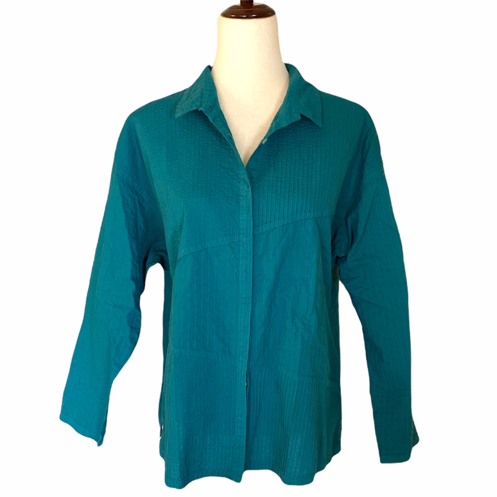Yacco Maricard Teal Green Pintucked Blouse - 2 - Large